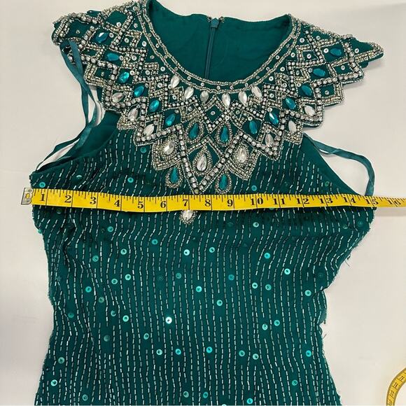 Vintage 1993 Sleeveless Green Embellished Dress | Niteline by Della Roufogali - Picture 10 of 12
